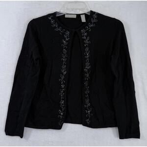 Kate Hill Angora Sweater Medium Petite Black Beaded Cardigan Button Womens MP